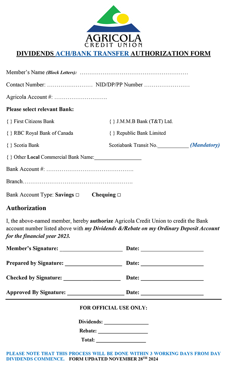 Dividends 2023 ACH Authorization Form